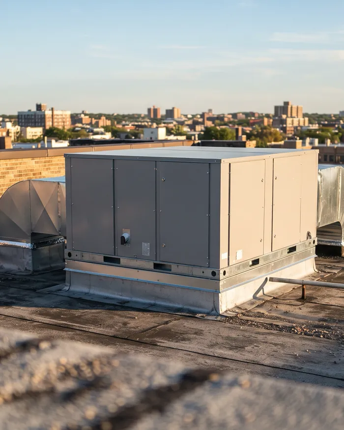 A new rooftop unit on a commercial building